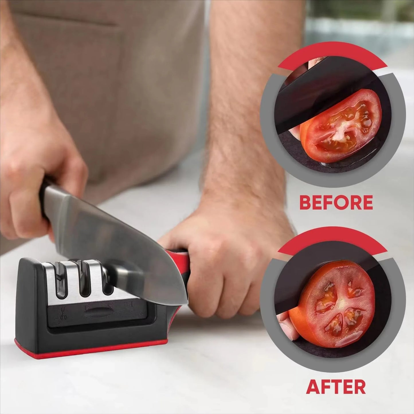 Ergonomic 3 Stage Manual Knife Sharpener Non-Slip Handle Kitchen Knife Sharpening Tool for Home Cooking