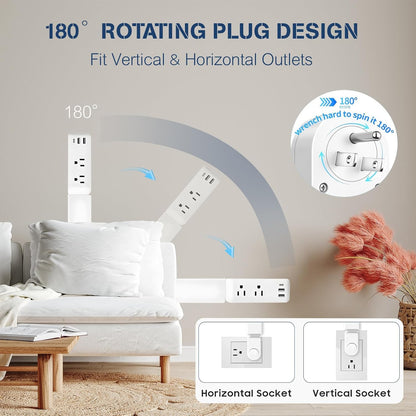 Electrical Outlet Extender Stick 23"-34", Adjustable Power Plug Splitter with 1 USB-C & 2 USB-A Ports, 2 AC Outlets, Tool-Free Extension for behind Sofa, Nightstand, Desk