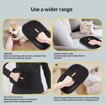 Pet Hair Removal Glove Cat & Dog Hair Cleaner Easy to Use Dual-Sided Adhesion Electrostatic Brush Multifunctional Home Use