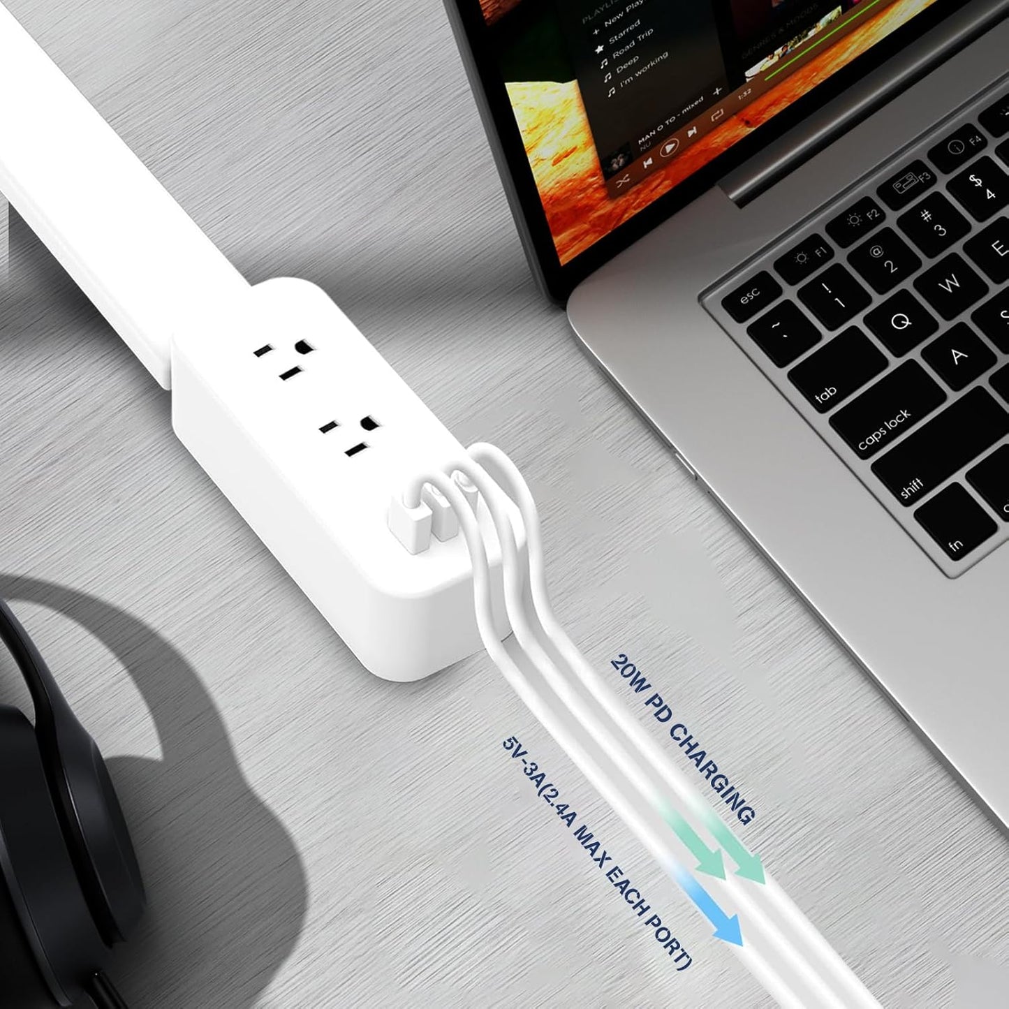 Electrical Outlet Extender Stick 23"-34", Adjustable Power Plug Splitter with 1 USB-C & 2 USB-A Ports, 2 AC Outlets, Tool-Free Extension for behind Sofa, Nightstand, Desk