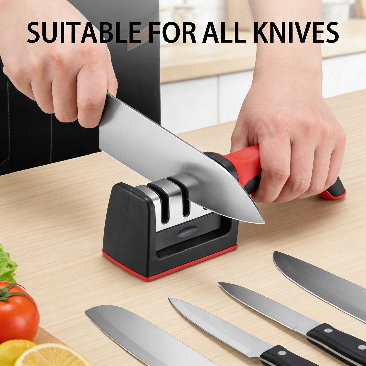 Ergonomic 3 Stage Manual Knife Sharpener Non-Slip Handle Kitchen Knife Sharpening Tool for Home Cooking